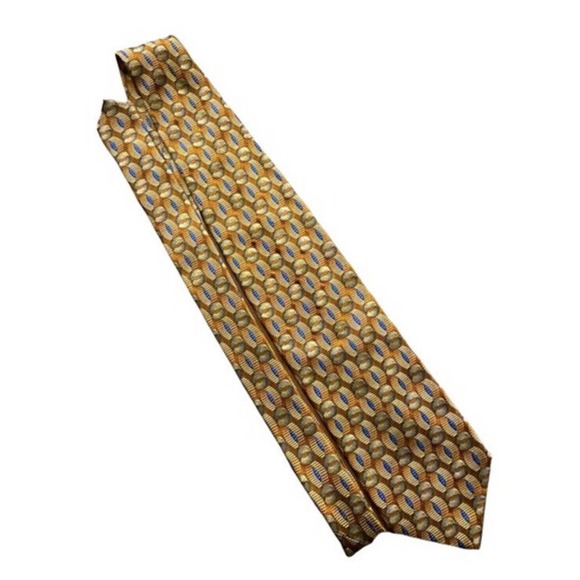 Ermenegildo Zegna Silk Tie Chunky Wide Made In Italy Yellow Gold Blue Geometric - Picture 2 of 8